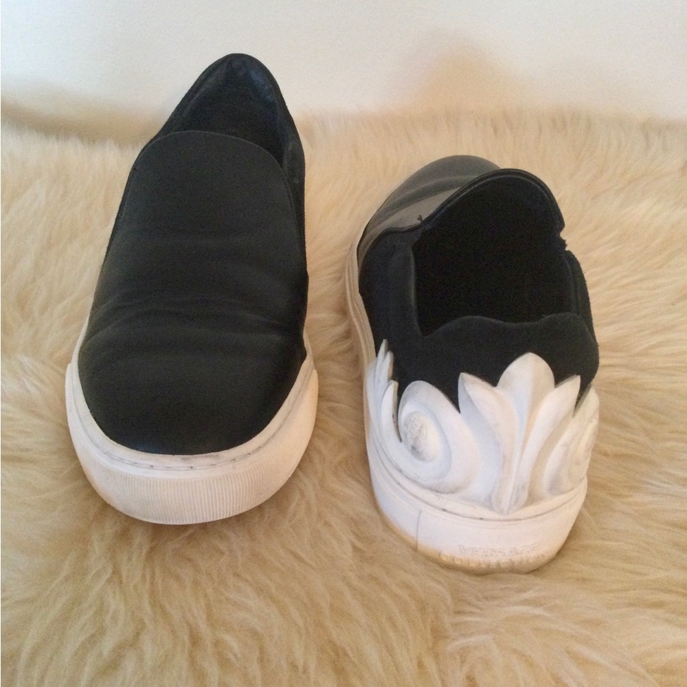 Versace Black and White Baroque Slip-On Sneakers